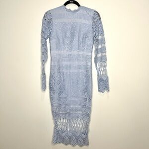 Boohoo Light Blue Lace Long Sleeve Dress